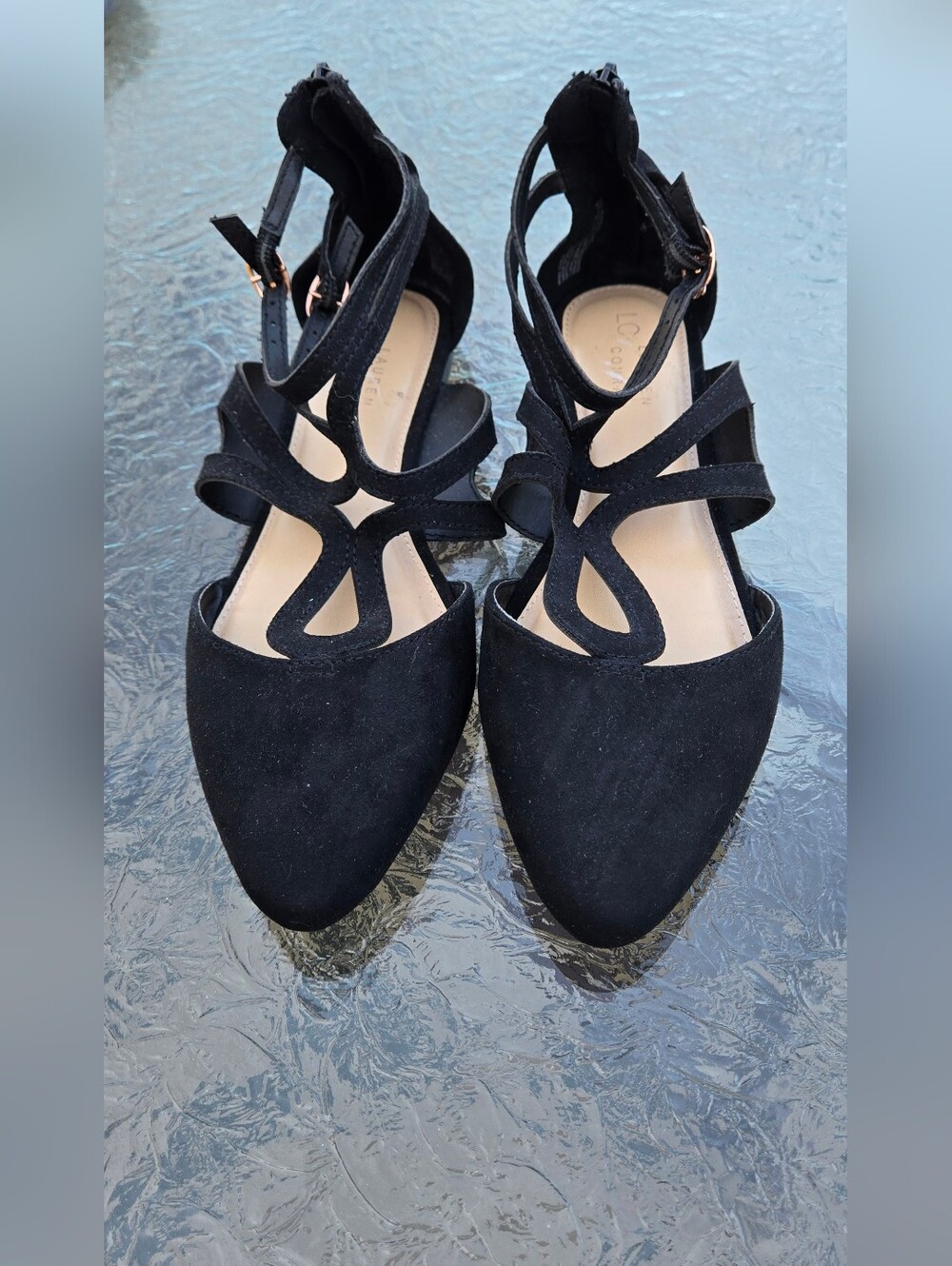 Laura Conrad Women’s Black Strappy Pointed-Toe Flats Size 9 M